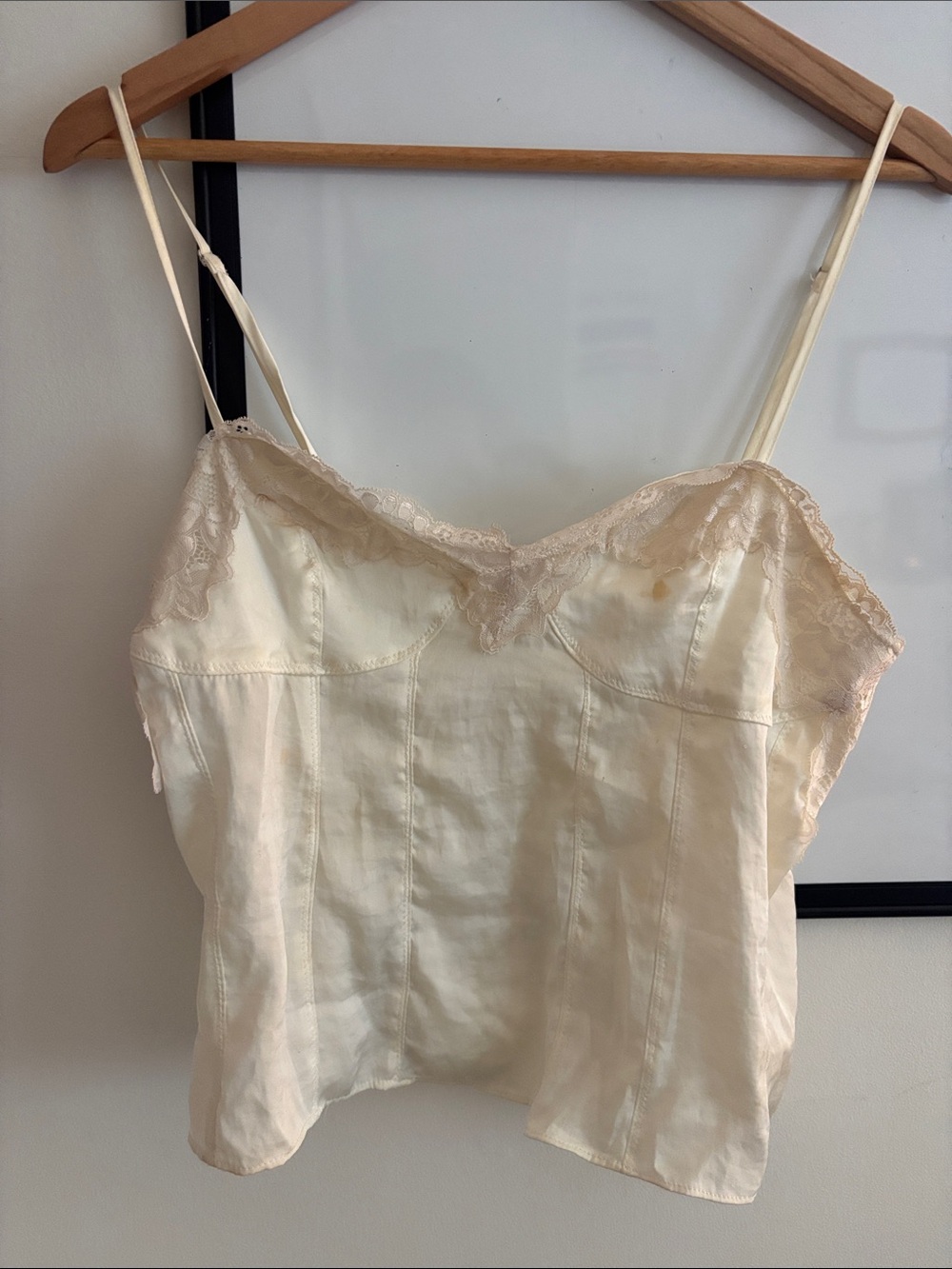 Free People Cream Lace-Trim Satin Cami